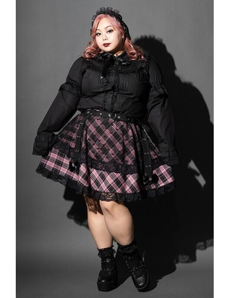 Falda de Tartán Love Punk en Negro x Rosa (Plus Size) - ACDC RAG