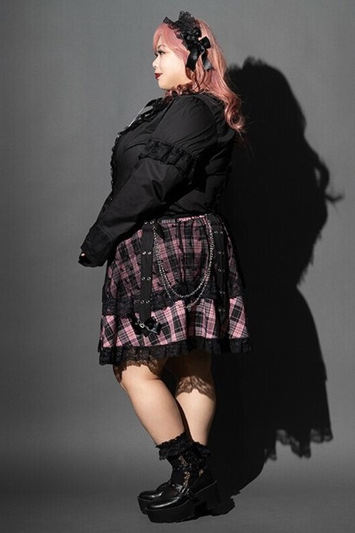 Love Punk Tartan Skirt in Black x Pink (Plus Size) - ACDC RAG