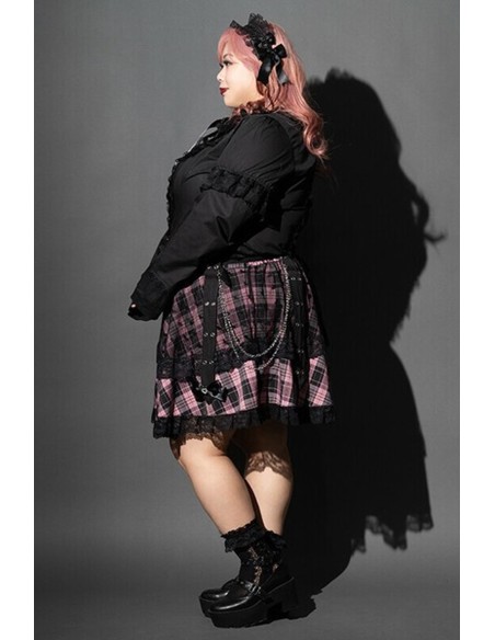 Love Punk Tartan Skirt in Black x Pink (Plus Size) - ACDC RAG