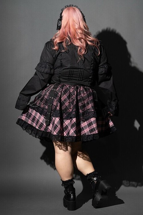 Love Punk Tartan Skirt in Black x Pink (Plus Size) - ACDC RAG