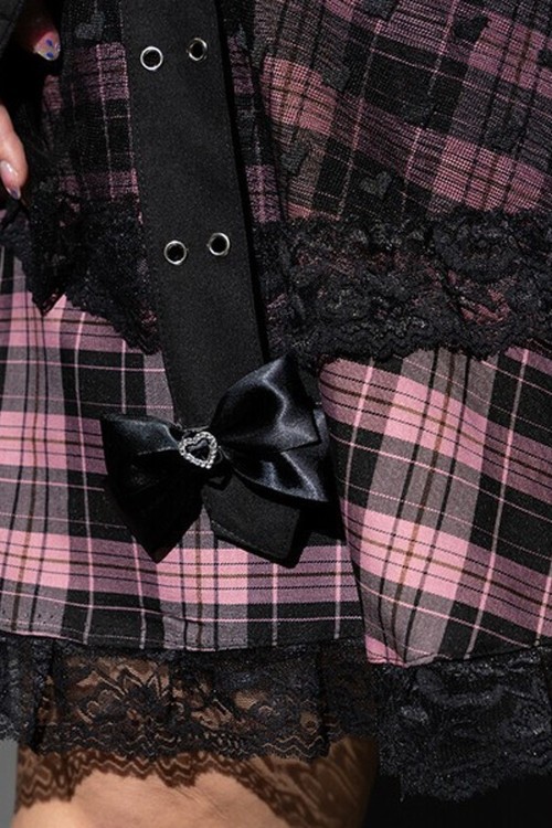 Falda de Tartán Love Punk en Negro x Rosa (Plus Size) - ACDC RAG