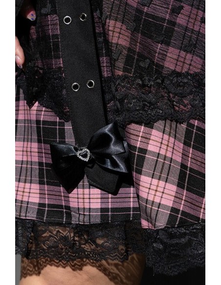 Love Punk Tartan Skirt in Black x Pink (Plus Size) - ACDC RAG