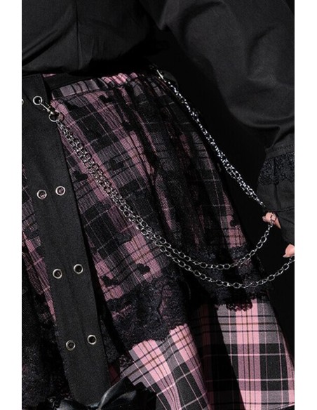 Falda de Tartán Love Punk en Negro x Rosa (Plus Size) - ACDC RAG