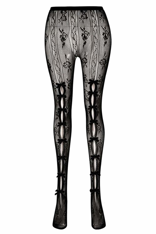 Medias Floral Lace Bows en Negro x Negro