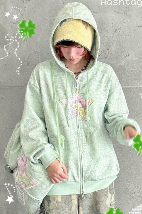 Sudadera con Capucha Star en Verde - Hashtag DDD x Oliwabiu