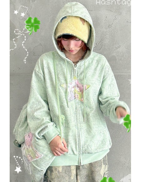 Star Hoodie in Green - Hashtag DDD x Oliwabiu