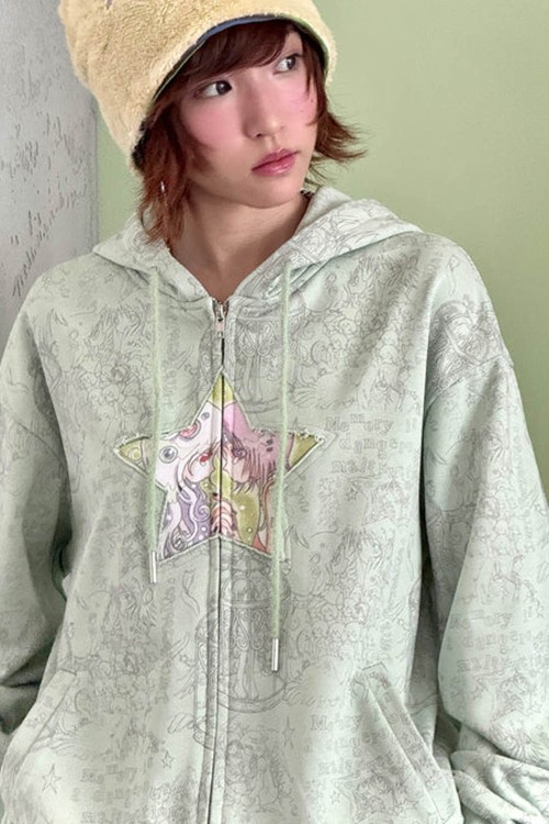 Sudadera con Capucha Star en Verde - Hashtag DDD x Oliwabiu