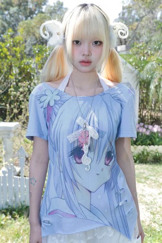 Blue Anime Girl Asymmetrical Top - Hashtag DDD
