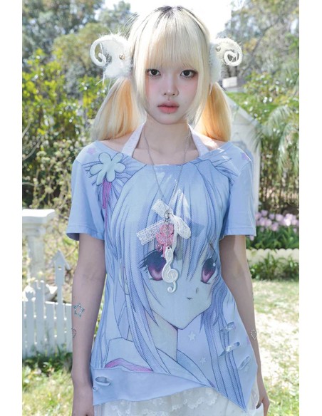 Blue Anime Girl Asymmetrical Top - Hashtag DDD