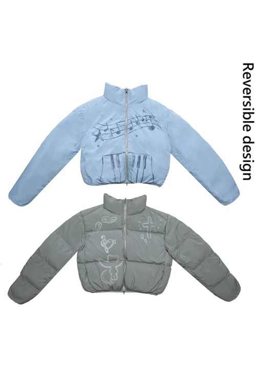 Abrigo Acolchado Reversible Azul Gris Wings & Notes- Hashtag DDD