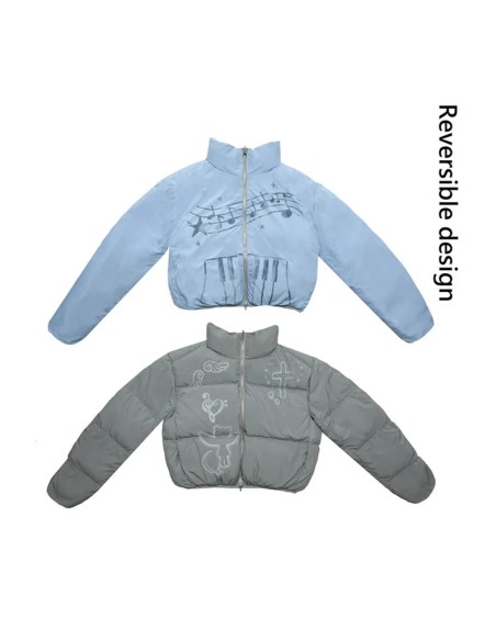 Abrigo Acolchado Reversible Azul Gris Wings & Notes- Hashtag DDD