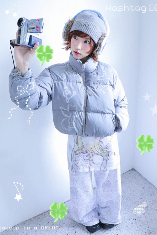 Wings & Notes Reversible Padded Coat Blue Grey - Hashtag DDD