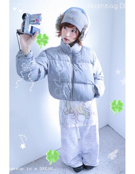 Wings & Notes Reversible Padded Coat Blue Grey - Hashtag DDD