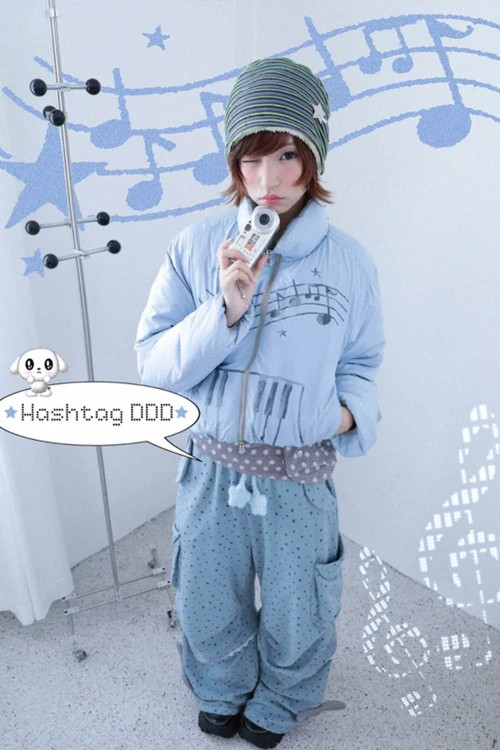 Wings & Notes Reversible Padded Coat Blue Grey - Hashtag DDD