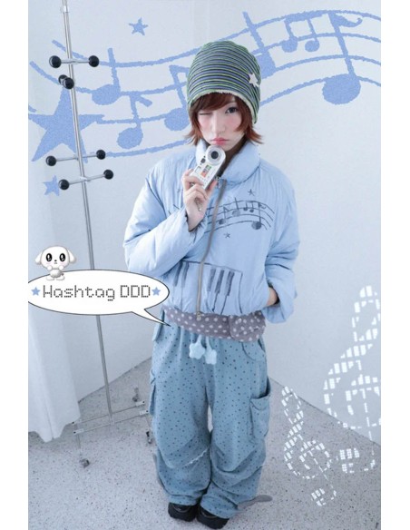 Wings & Notes Reversible Padded Coat Blue Grey - Hashtag DDD
