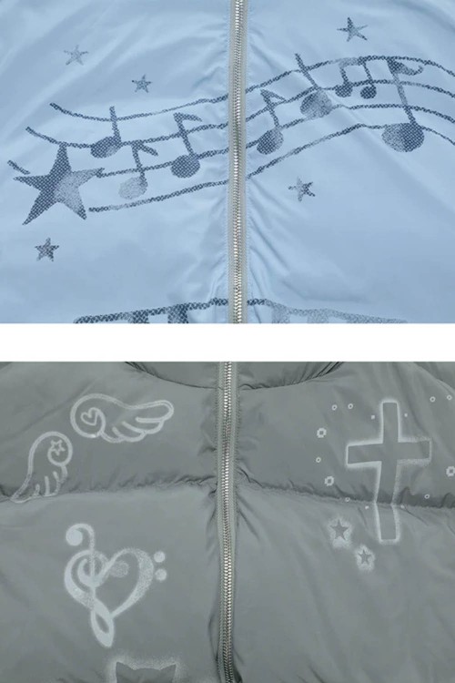 Wings & Notes Reversible Padded Coat Blue Grey - Hashtag DDD