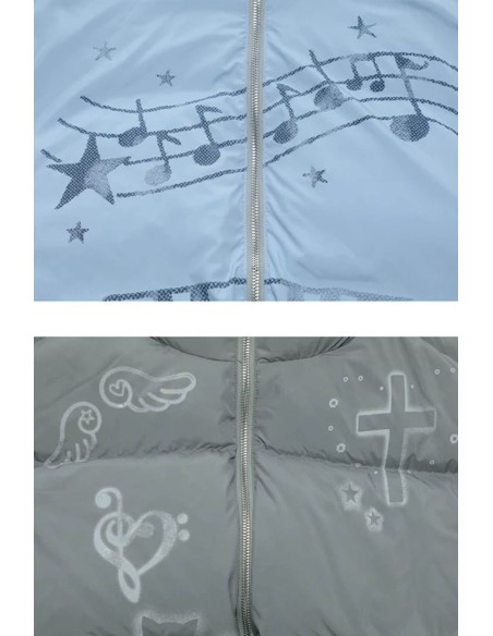 Wings & Notes Reversible Padded Coat Blue Grey - Hashtag DDD
