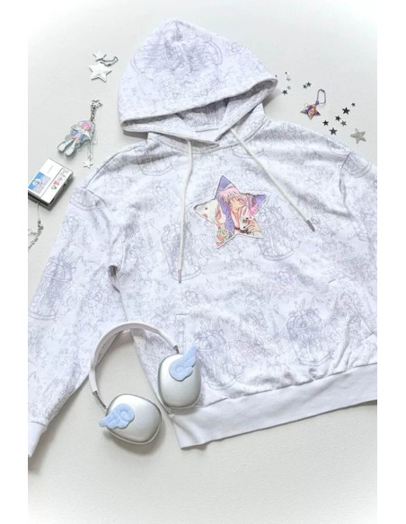 Sudadera con Capucha Star en Blanco - Hashtag DDD x Oliwabiu