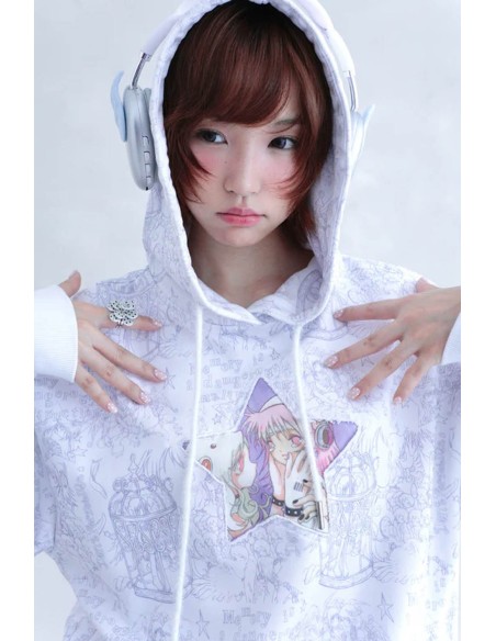 Sudadera con Capucha Star en Blanco - Hashtag DDD x Oliwabiu