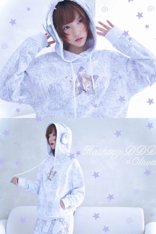 Sudadera con Capucha Star en Blanco - Hashtag DDD x Oliwabiu