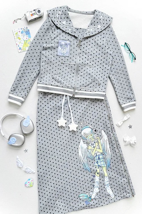 Seifuku Polka Dot Gray Jacket - Hashtag DDD x Oooctopus
