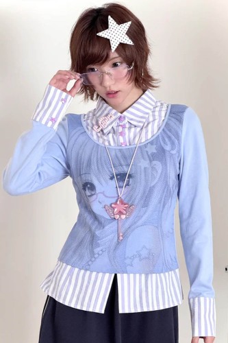 Top Blouse Blue Anime Girl - Hashtag DDD