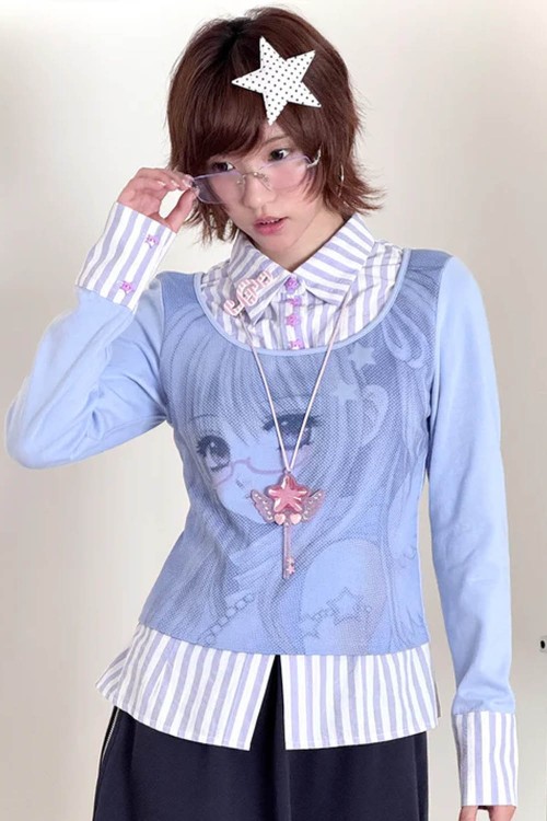 Top Blouse Blue Anime Girl - Hashtag DDD