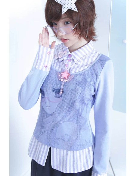 Top Blouse Blue Anime Girl - Hashtag DDD