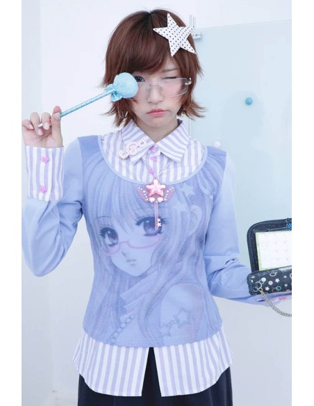 Top Blouse Blue Anime Girl - Hashtag DDD