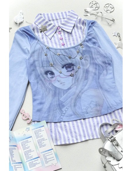 Top Blouse Blue Anime Girl - Hashtag DDD