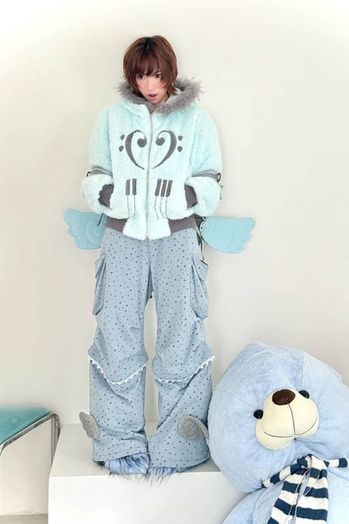 Piano & Stars Fur Coat Pastel Blue - Hashtag DDD