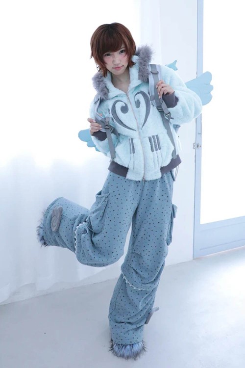Piano & Stars Fur Coat Pastel Blue - Hashtag DDD