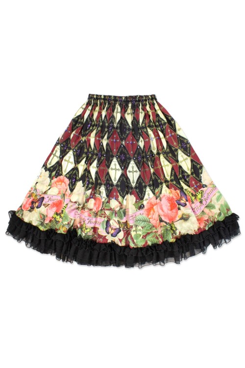 [2a mano] Falda Antique Cross Negro x Granate - Triple Fortune