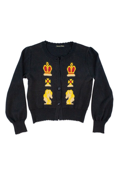 [2a mano] Cardigan de Punto Chess Pattern en Negro - Innocent World