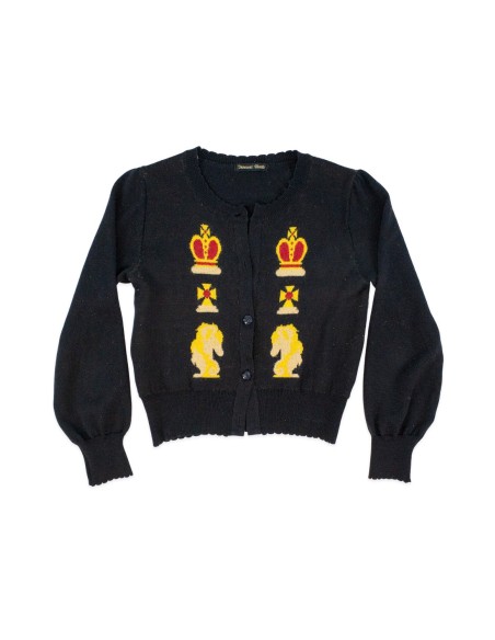 [Second Hand] Chess Pattern Knit Cardigan in Black - Innocent World