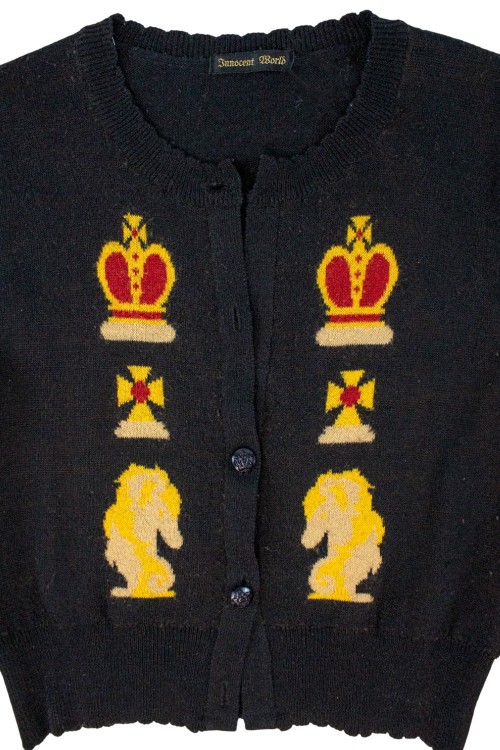 [Second Hand] Chess Pattern Knit Cardigan in Black - Innocent World