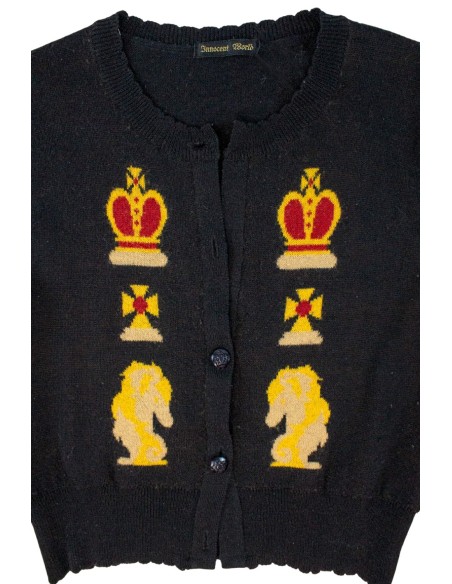 [Second Hand] Chess Pattern Knit Cardigan in Black - Innocent World