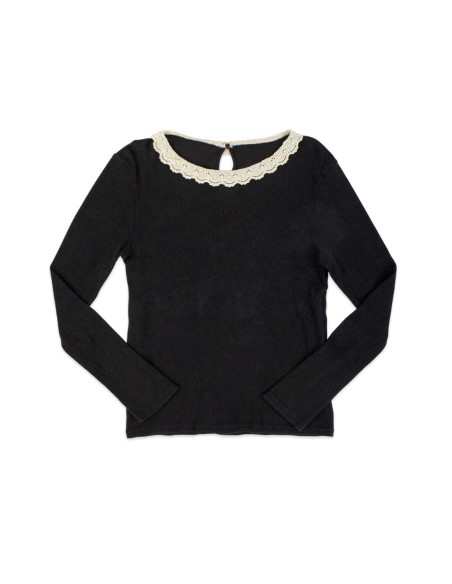 [2a mano] Cutsew de Manga Larga de Puntilla en Negro - Franche Lippée