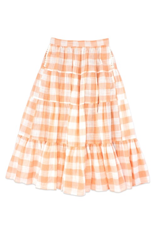 [Second hand] Salmon Ginham Maxi Skirt - Axes Femme