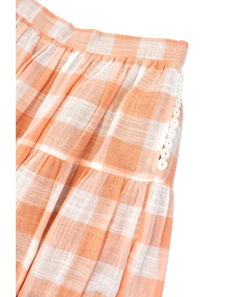 [Second hand] Salmon Ginham Maxi Skirt - Axes Femme