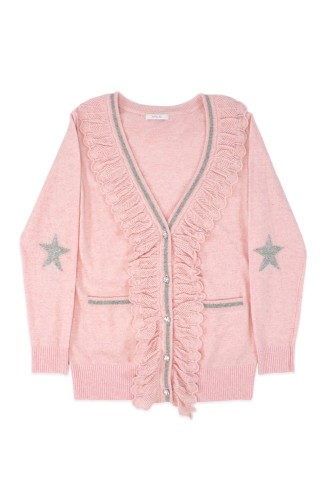 [Second Hand] Knitted Cardigan with Silver Stars in Pink - MILK
