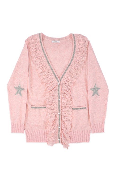 [Second Hand] Knitted Cardigan with Silver Stars in Pink - MILK