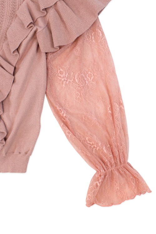 [Second Hand] Knit Top with Floral Lace Sleeves in Dusty Pink - Axes Femme