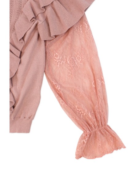 [2a mano] Top de Punto con Mangas de Encaje Floral en Rosa Dusty - Axes Femme