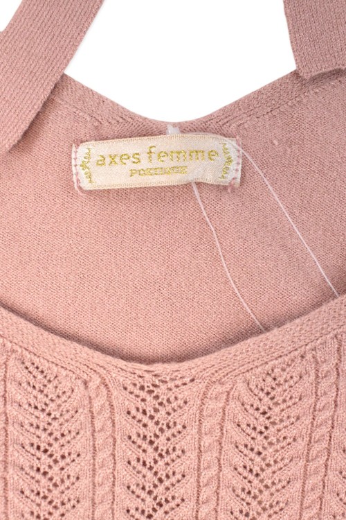 [2a mano] Top de Punto con Mangas de Encaje Floral en Rosa Dusty - Axes Femme