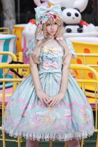 Vestido OP Lolita Dolly Macaron en Menta + Headbow - Infanta