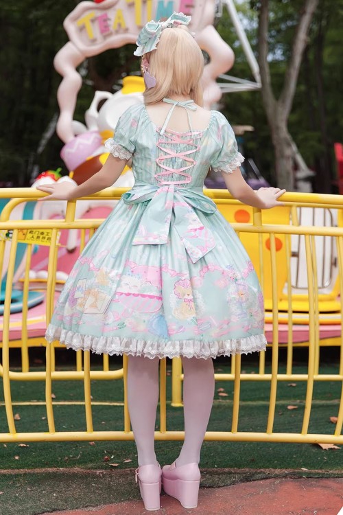 OP Lolita Dolly Macaron Dress in Mint + Headbow - Infanta