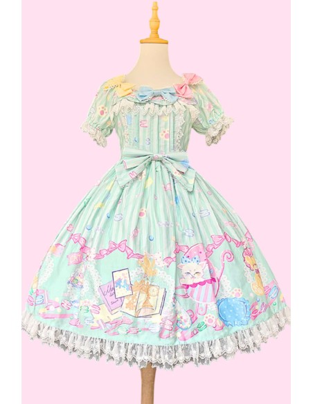 Vestido OP Lolita Dolly Macaron en Menta + Headbow - Infanta