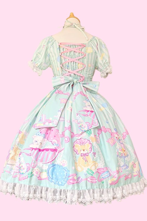 Vestido OP Lolita Dolly Macaron en Menta + Headbow - Infanta
