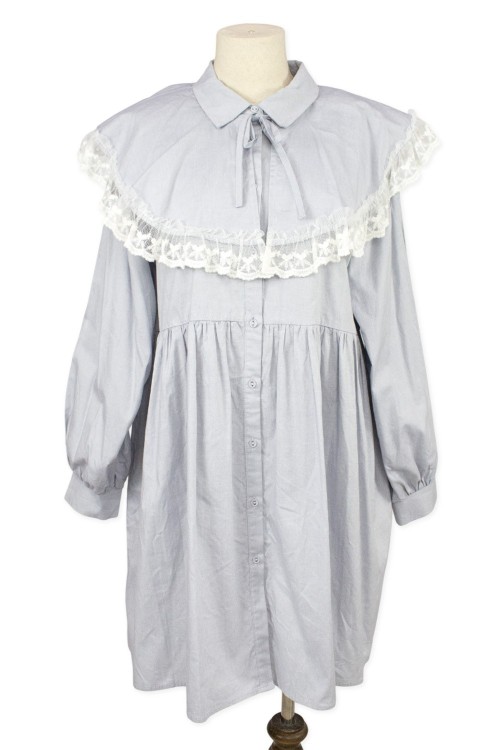 [Second Hand] Shirt Dress with Cape in Blue - Merry Jenny